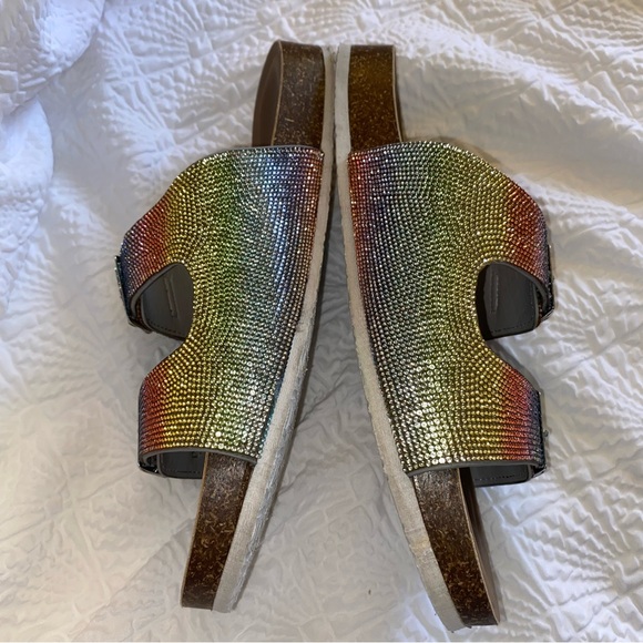 Rainbow Sparkle Double Buckle Slide Sandals Torrid Size 10.5 WW - Picture 6 of 11